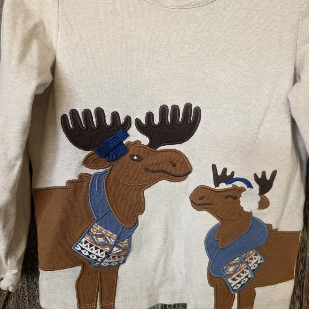 Gymboree Shirt Girl's Size 4T Ivory Moose‎ Applique Long Sleeve Winter Holiday